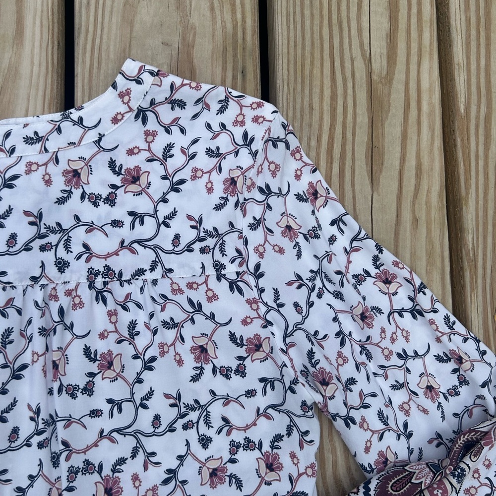 LOFT‎ Top Blouse Womens Small Multicolor Floral Popover Rayon Long Sleeve Casual - Picture 12 of 14